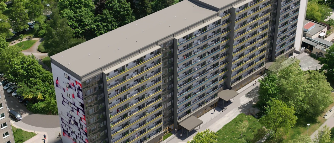 Außenansicht des Salvor-Allende-Platz mit Visualisierung der Außenfassade