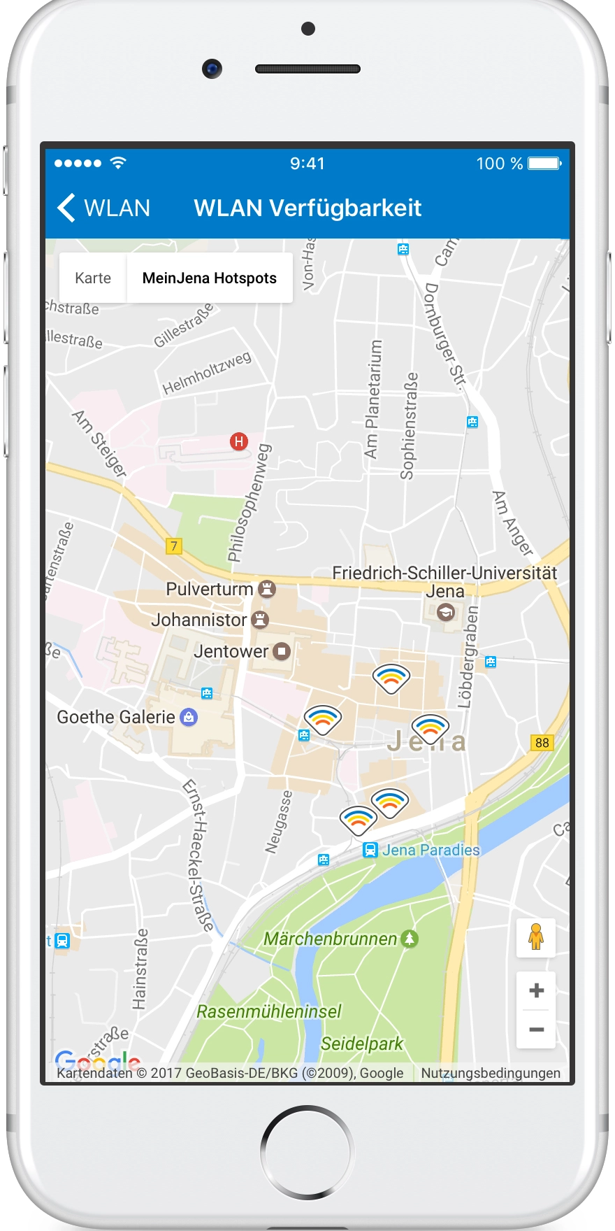 Mobile Ansicht einer Map